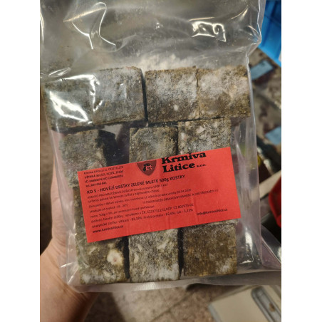 Hovězí zelené mleté dršťky na kostky 3x3 cm 500 g